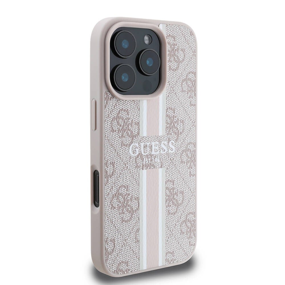 Apple iPhone 16 Pro Kılıf Guess Orjinal Lisanslı M-safe Şarj Özellikli 4G Şerit Tasarımlı Printed Kapak