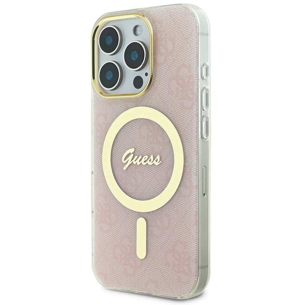 Apple iPhone 16 Pro Kılıf Guess Orjinal Lisanslı M-safe Şarj Özellikli Yazı Logolu 4G Desenli Kapak