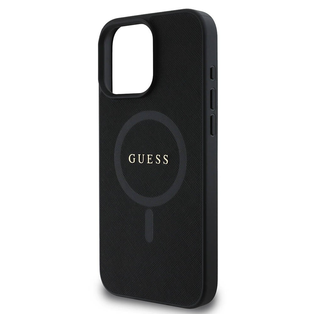 Apple iPhone 16 Pro Kılıf Guess Orjinal Lisanslı M-safe Şarj Özellikli Yazı Logolu Saffiano Classic Kapak