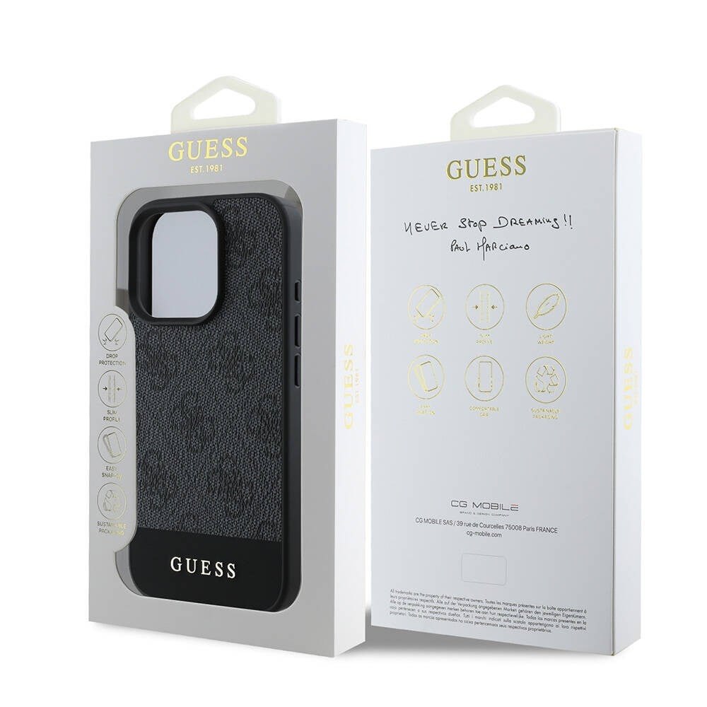 Apple iPhone 16 Pro Kılıf Guess Orjinal Lisanslı M-safe Şarj Özellikli PU Deri Şerit Logo Dizaynlı Kapak