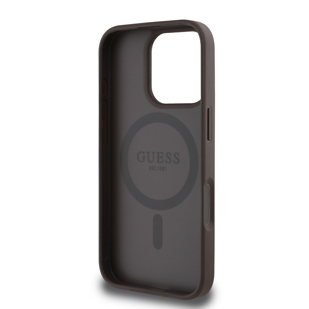 Apple iPhone 16 Pro Kılıf Guess Orjinal Lisanslı M-safe Şarj Özellikli Yazı Logolu Circle Classic Kapak