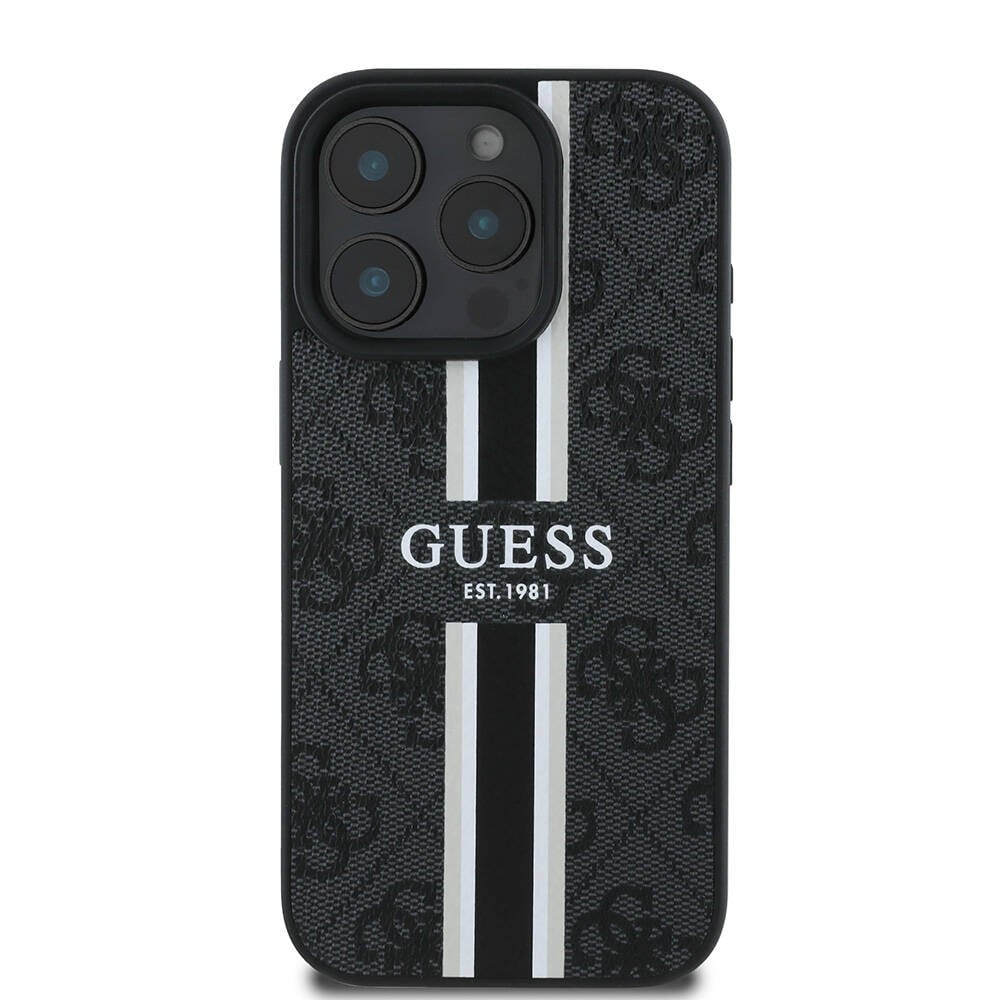 Apple iPhone 16 Pro Kılıf Guess Orjinal Lisanslı M-safe Şarj Özellikli 4G Şerit Tasarımlı Printed Kapak