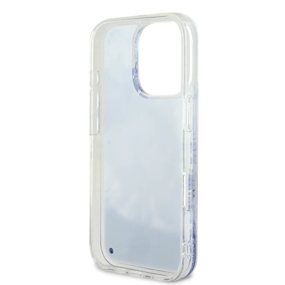 Apple iPhone 16 Pro Kılıf Guess Orjinal Lisanslı M-safe Şarj Özellikli Sıvılı Simli Çiçek Desenli Kapak