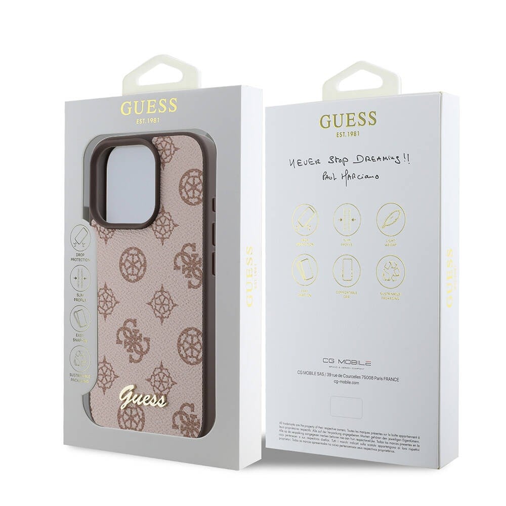 Apple iPhone 16 Pro Kılıf Guess Orjinal Lisanslı M-safe Şarj Özellikli Yazı Logolu Peony Kapak