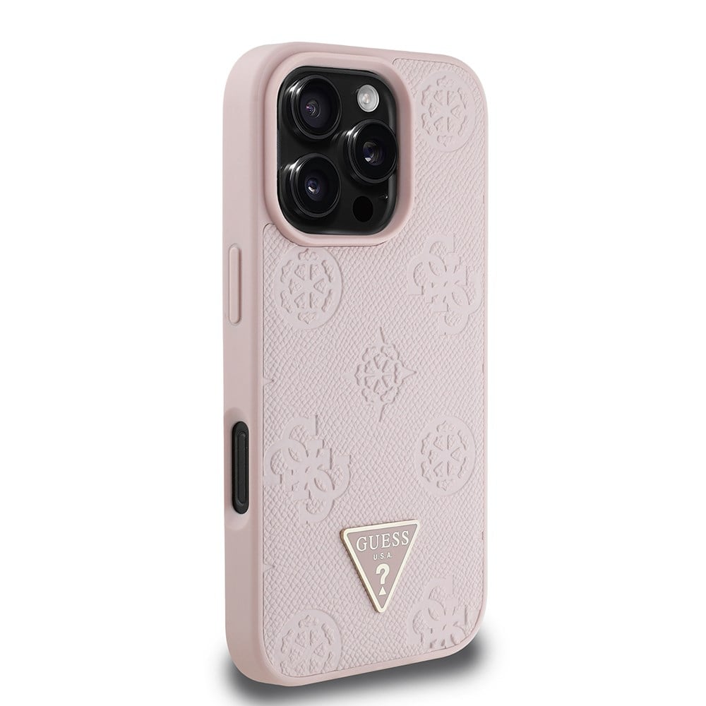 Apple iPhone 16 Pro Kılıf Guess Orjinal Lisanslı M-safe Şarj Özellikli Sıcak Baskılı Üçgen Logolu PU Deri Peony Kapak