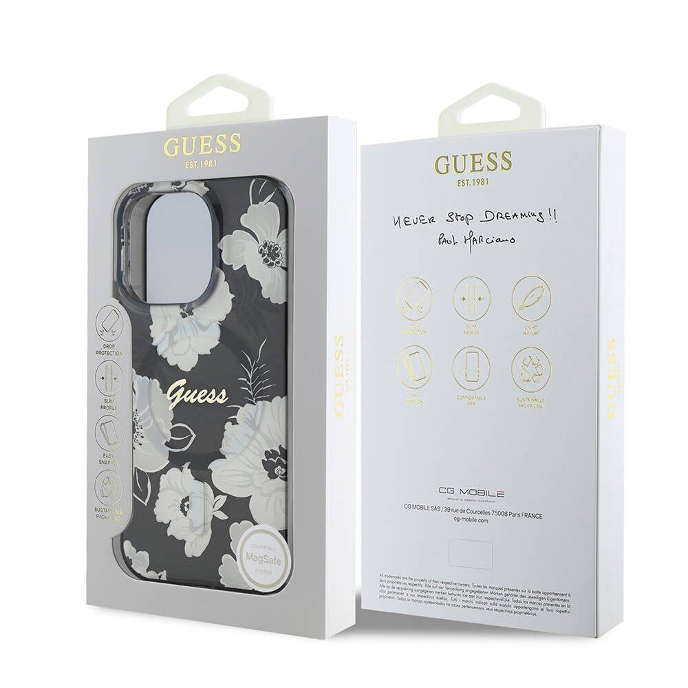 Apple iPhone 16 Pro Kılıf Guess Orjinal Lisanslı M-safe Şarj Özellikli Flower Tone On Tone Ring Kapak