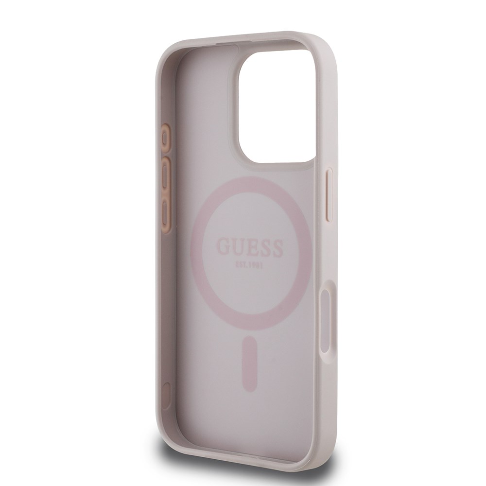 Apple iPhone 16 Pro Kılıf Guess Orjinal Lisanslı M-safe Şarj Özellikli Yazı Logolu Circle Classic Kapak