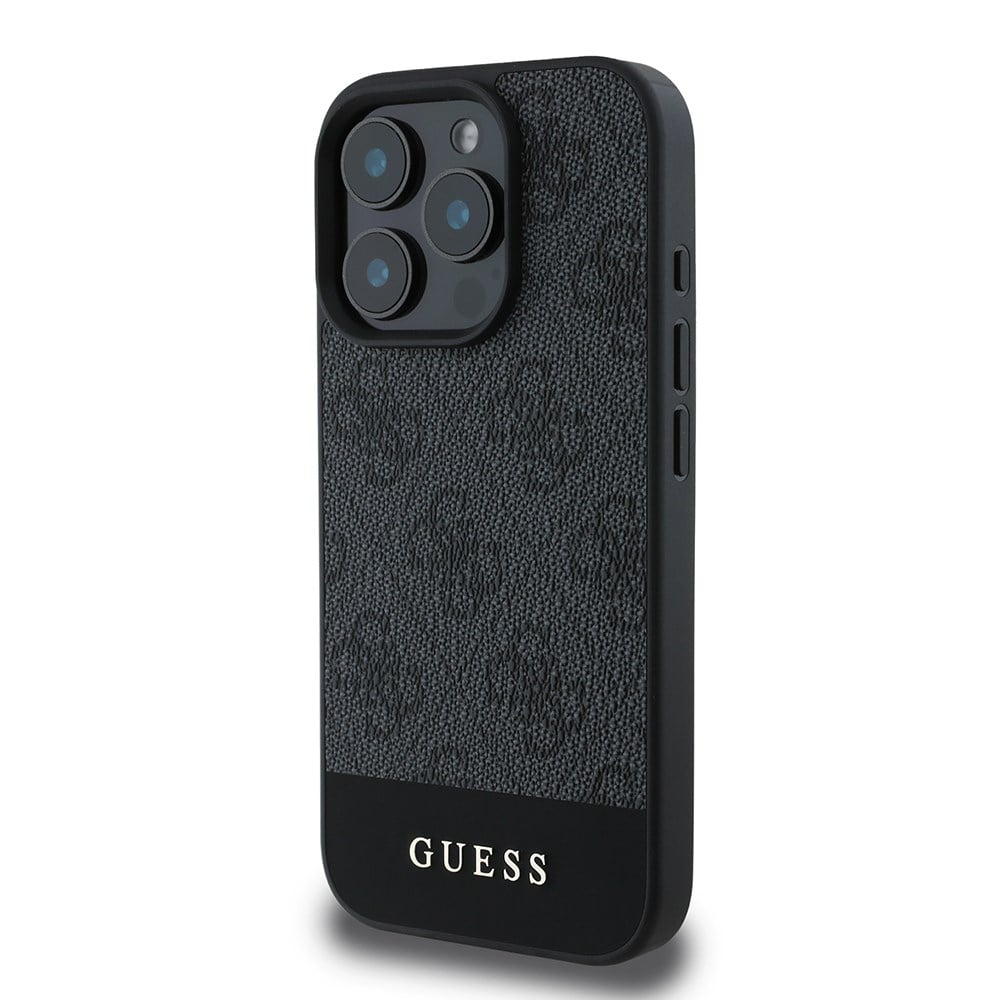 Apple iPhone 16 Pro Kılıf Guess Orjinal Lisanslı PU Deri Şerit Logo Dizaynlı Kapak