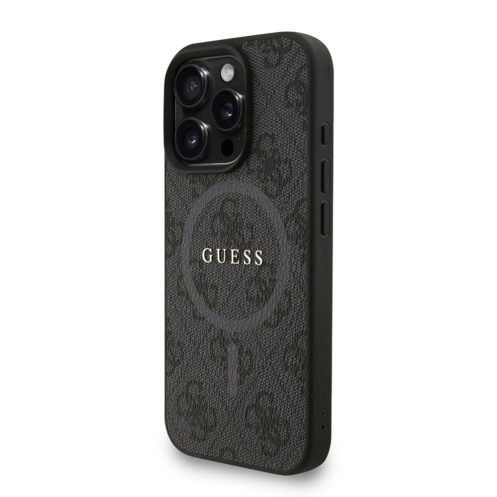 Apple iPhone 16 Pro Kılıf Guess Orjinal Lisanslı M-safe Şarj Özellikli PU Deri Bilek Askı İpli Yazı Logolu Kapak