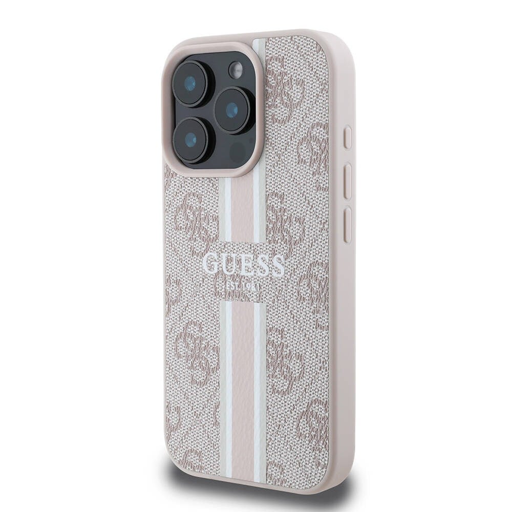 Apple iPhone 16 Pro Kılıf Guess Orjinal Lisanslı M-safe Şarj Özellikli 4G Şerit Tasarımlı Printed Kapak