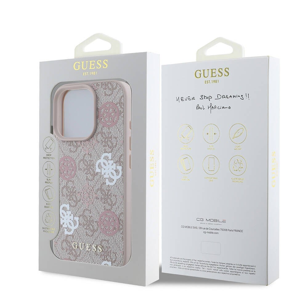 Apple iPhone 16 Pro Kılıf Guess Orjinal Lisanslı M-safe Şarj Özellikli 4G Desenli Yazı Logolu Peony Kapak