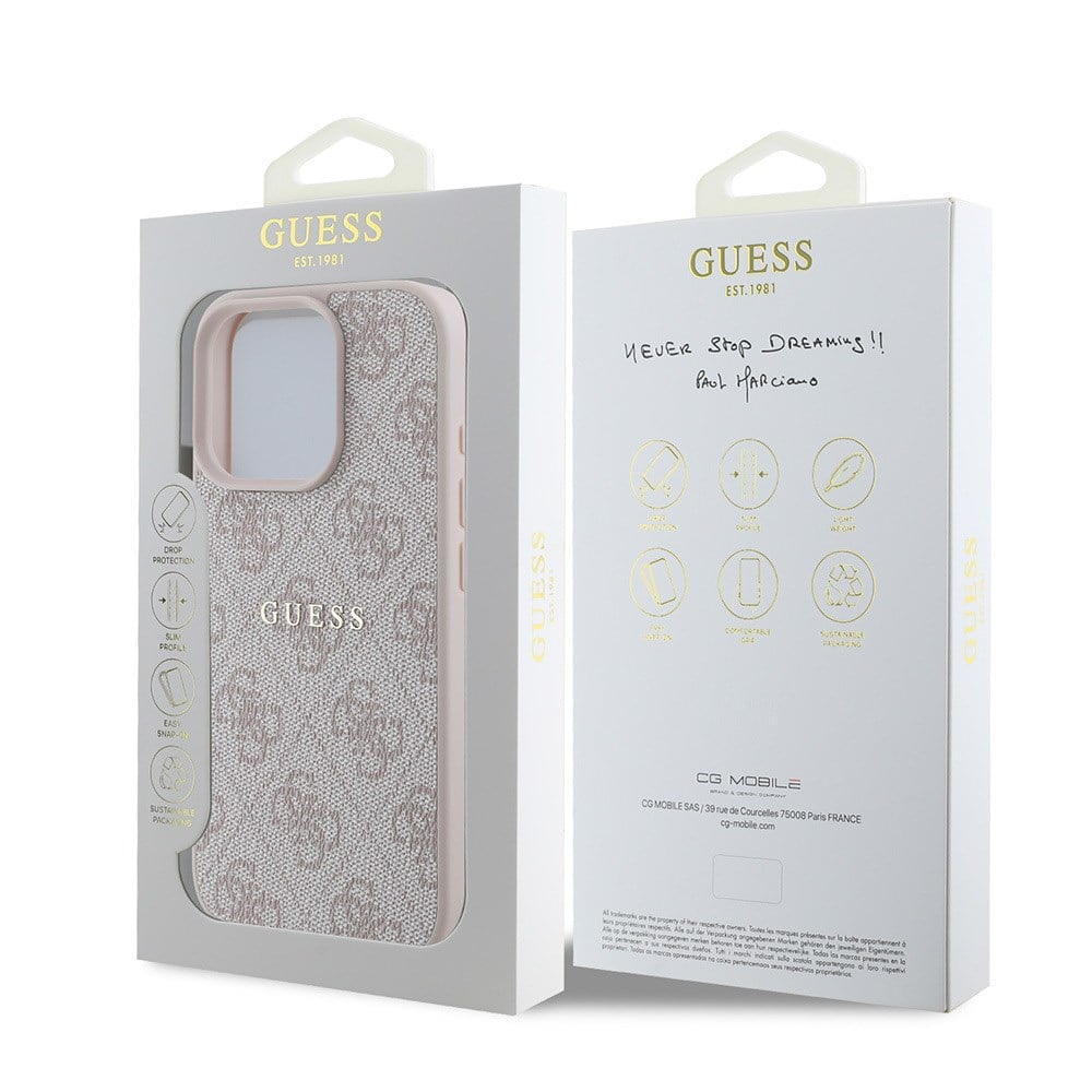 Apple iPhone 16 Pro Kılıf Guess Orjinal Lisanslı M-safe Şarj Özellikli 4G Desenli Yazı Logolu Kapak