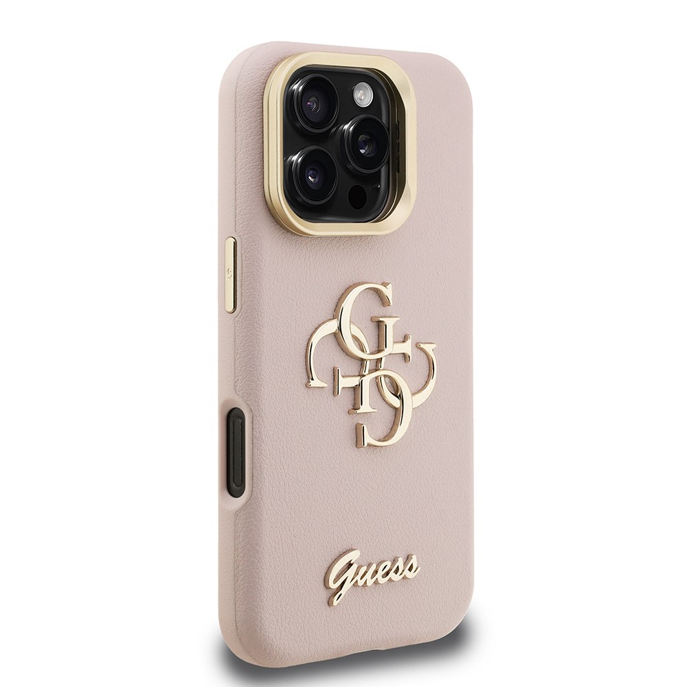 Apple iPhone 16 Pro Kılıf Guess Orjinal Lisanslı Grained Yazı Logolu Kamera Standlı Kapak