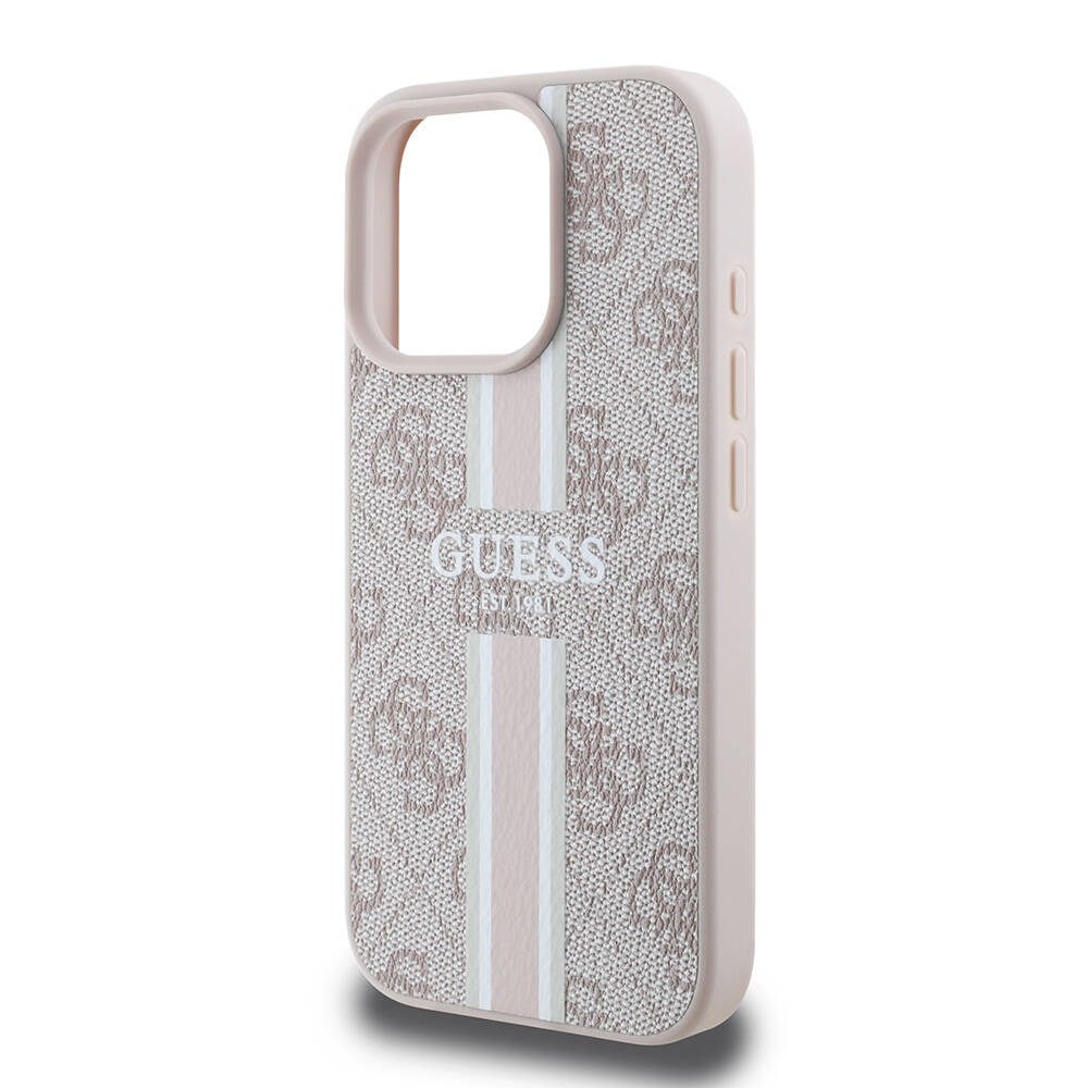 Apple iPhone 16 Pro Kılıf Guess Orjinal Lisanslı M-safe Şarj Özellikli Yazı Logolu Saffiano Peony Kapak