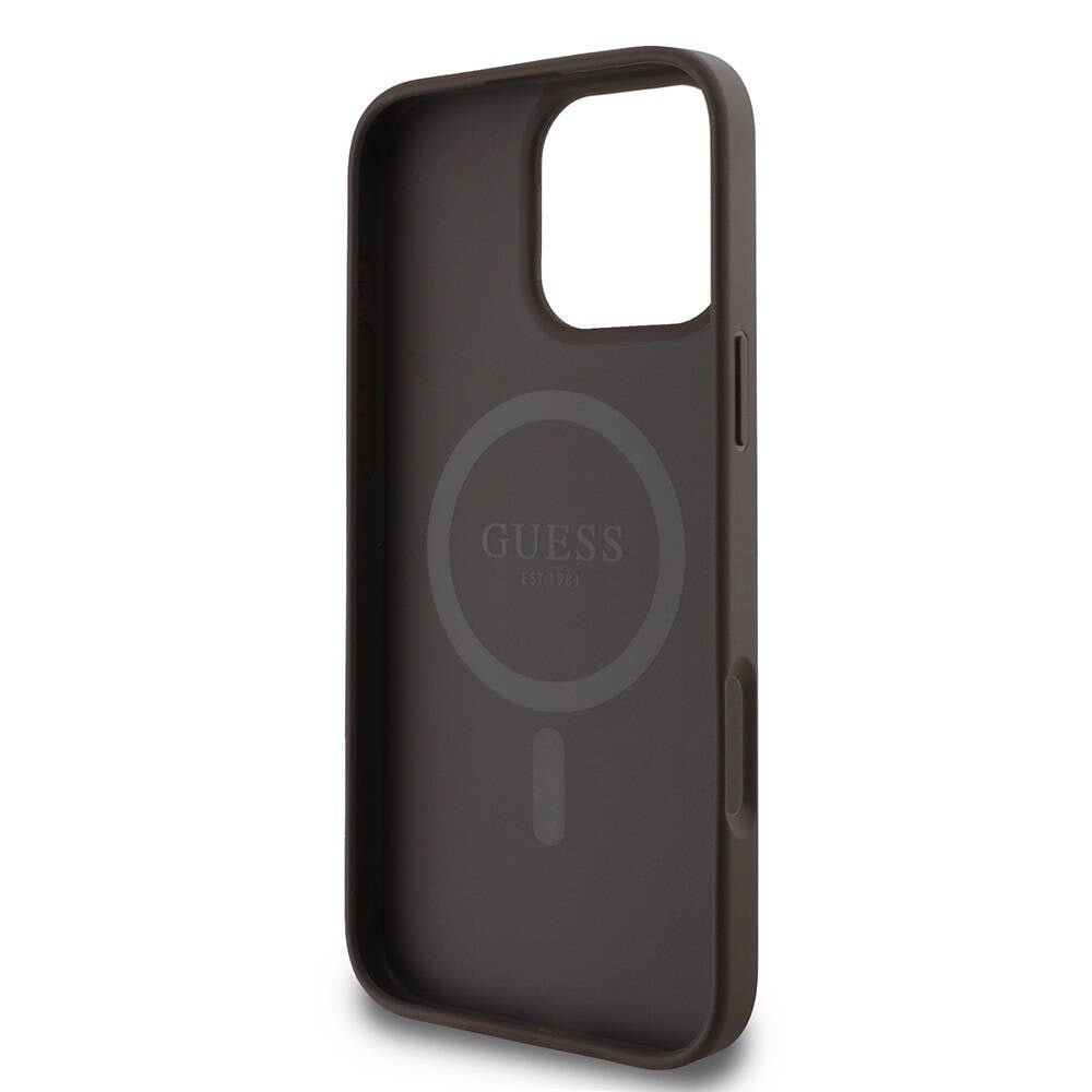 Apple iPhone 16 Pro Kılıf Guess Orjinal Lisanslı M-safe Şarj Özellikli 4G Desenli Yazı Logolu Kapak