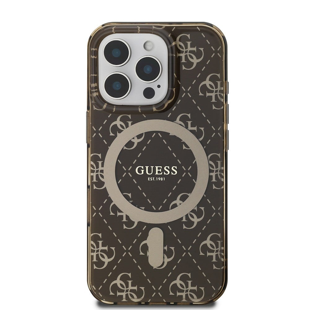 Apple iPhone 16 Pro Kılıf Guess Orjinal Lisanslı M-safe Şarj Özellikli IML Baskılı Klasik Logolu 4G Desenli Kapak
