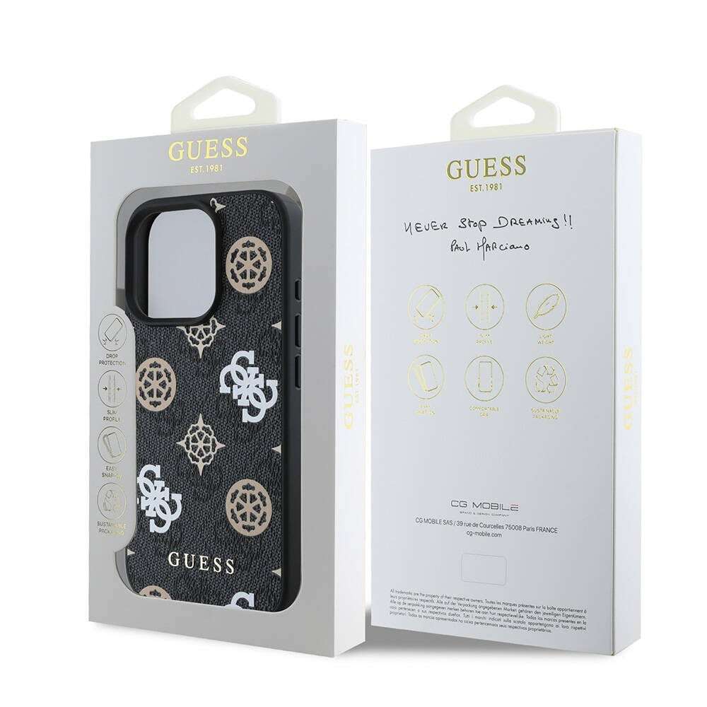 Apple iPhone 16 Pro Kılıf Guess Orjinal Lisanslı M-safe Şarj Özellikli 4G Desenli Yazı Logolu Peony Kapak