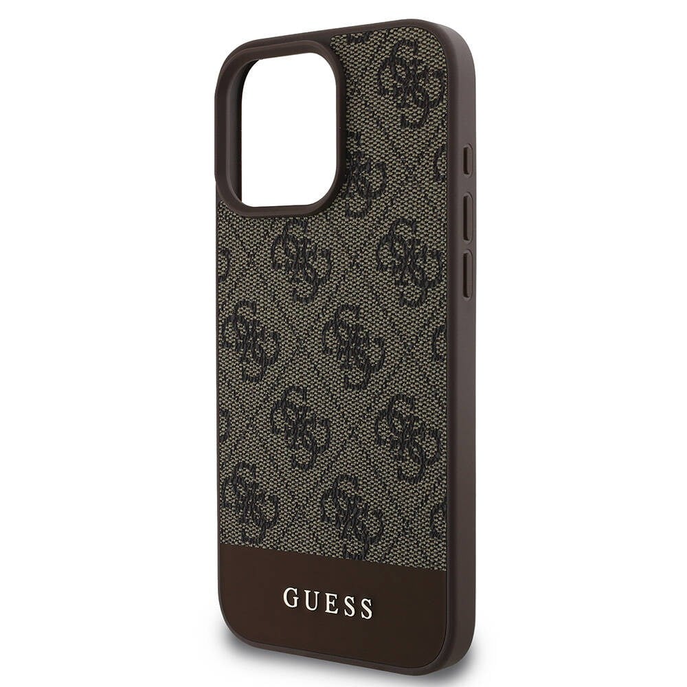Apple iPhone 16 Pro Kılıf Guess Orjinal Lisanslı M-safe Şarj Özellikli PU Deri Şerit Logo Dizaynlı Kapak