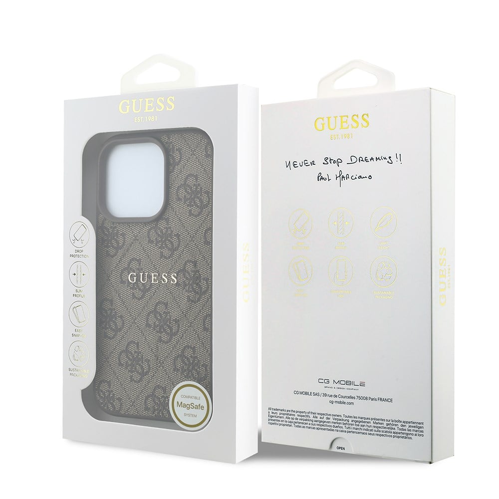 Apple iPhone 16 Pro Kılıf Guess Orjinal Lisanslı M-safe Kabartmalı 4G Desenli Yazı Logolu Kapak