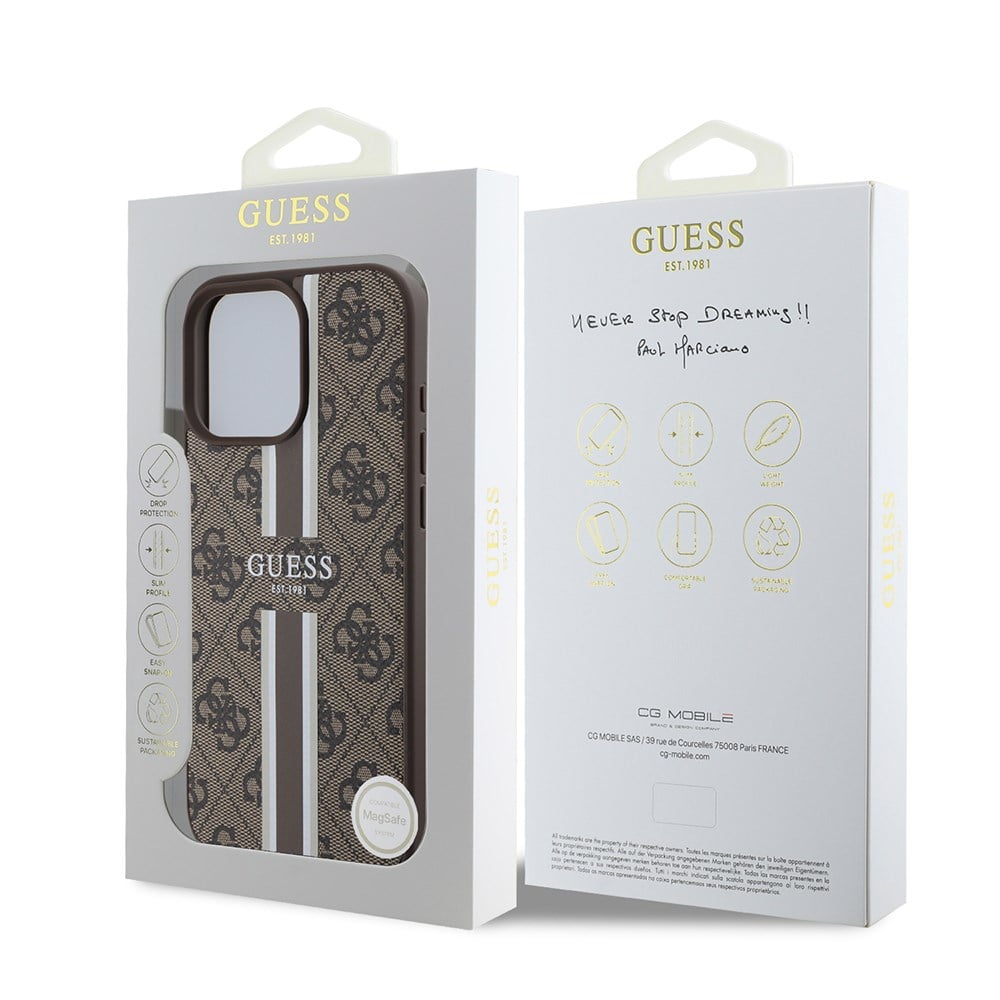 Apple iPhone 16 Pro Kılıf Guess Orjinal Lisanslı M-safe Şarj Özellikli 4G Şerit Tasarımlı Printed Kapak