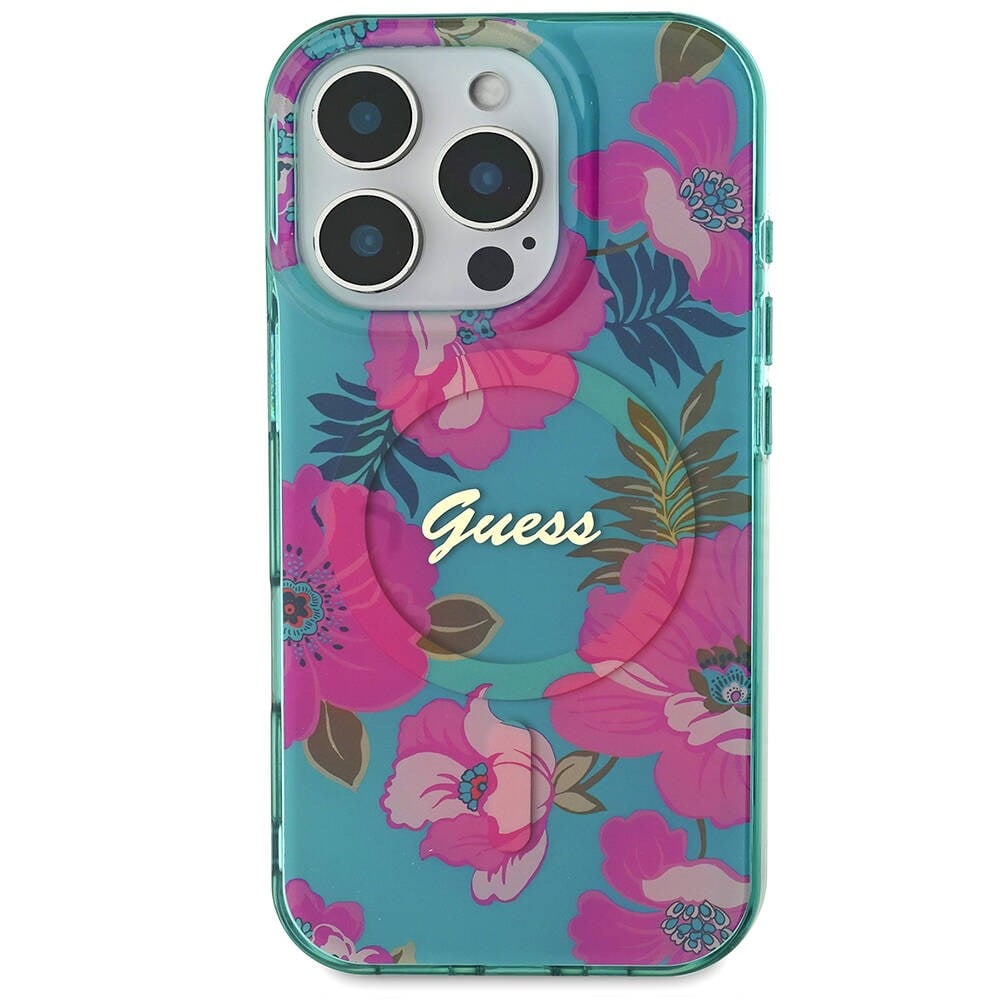 Apple iPhone 16 Pro Kılıf Guess Orjinal Lisanslı M-safe Şarj Özellikli Flower Tone On Tone Ring Kapak