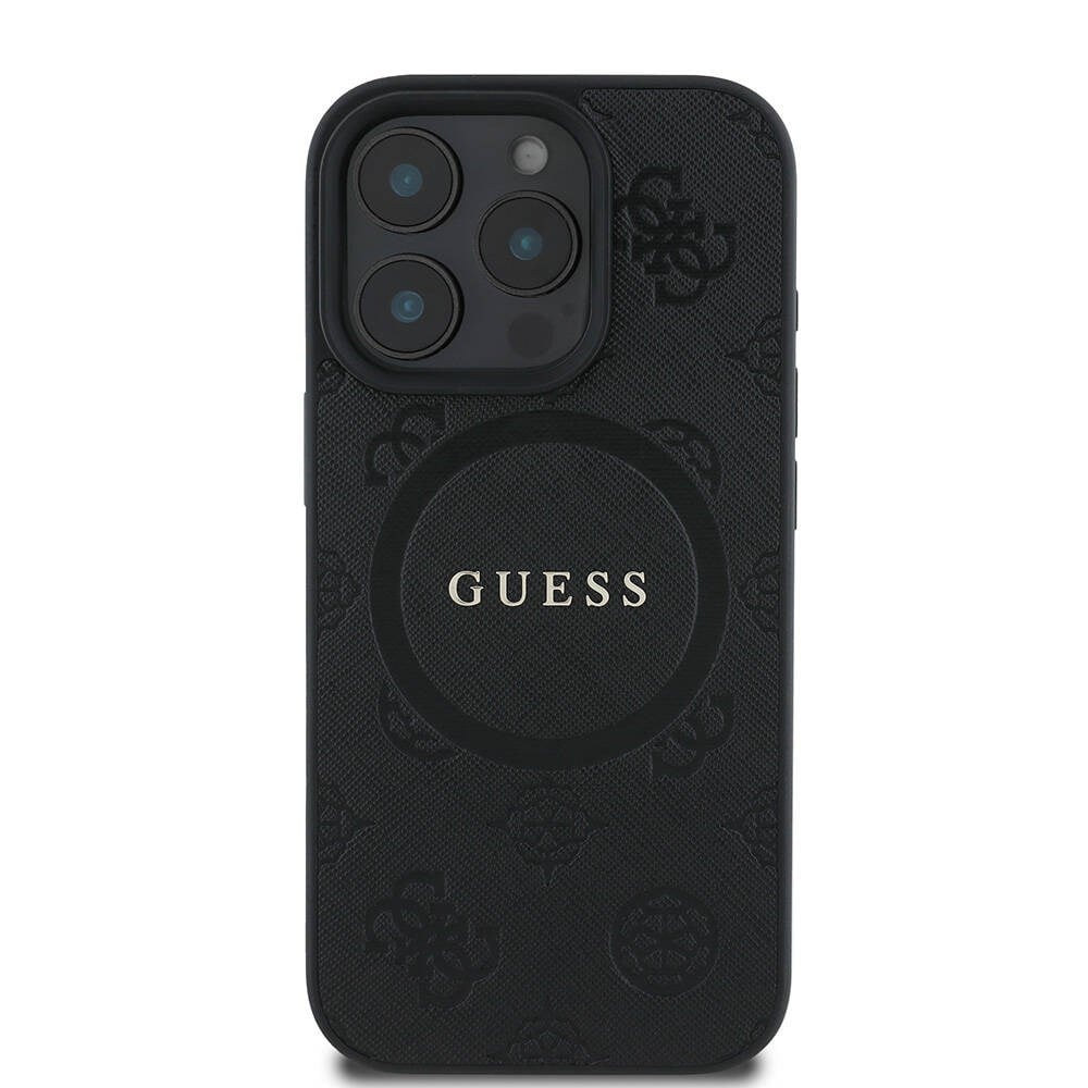 Apple iPhone 16 Pro Kılıf Guess Orjinal Lisanslı M-safe Şarj Özellikli Yazı Logolu Saffiano Peony Kapak