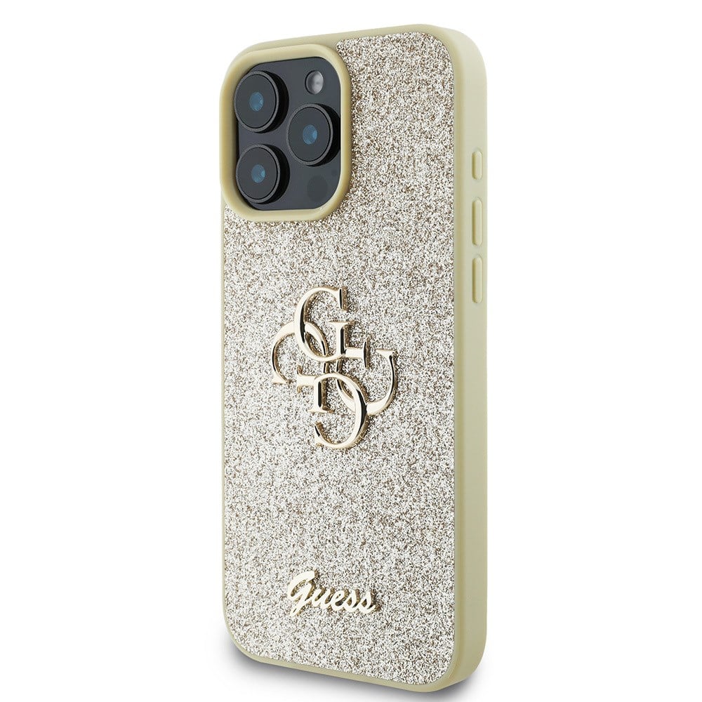 Apple iPhone 16 Pro Kılıf Guess Orjinal Lisanslı 4G Büyük Metal Logolu Glitter Kapak