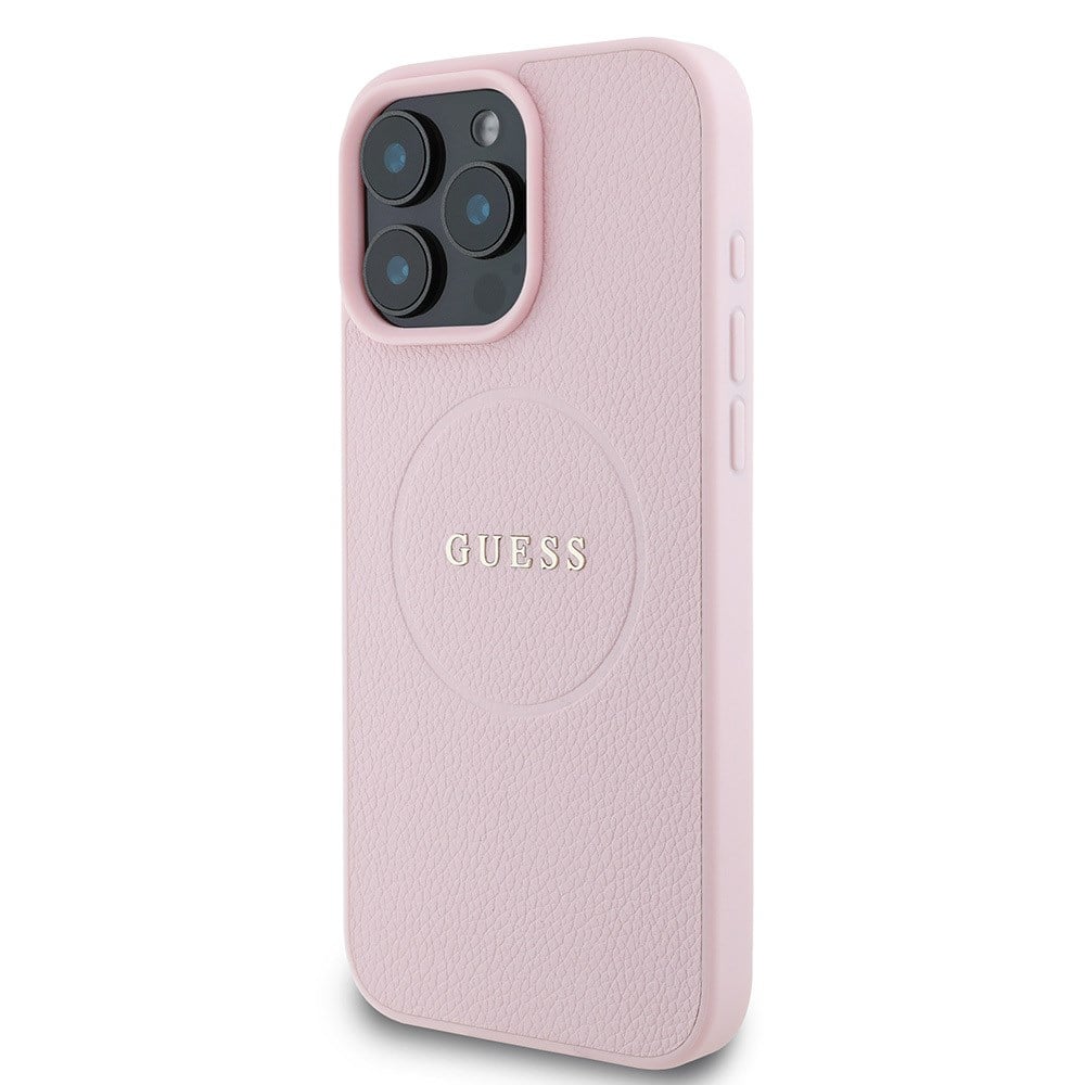 Apple iPhone 16 Pro Kılıf Guess Orjinal Lisanslı M-safe Şarj Özellikli Yazı Logolu Grained Kapak
