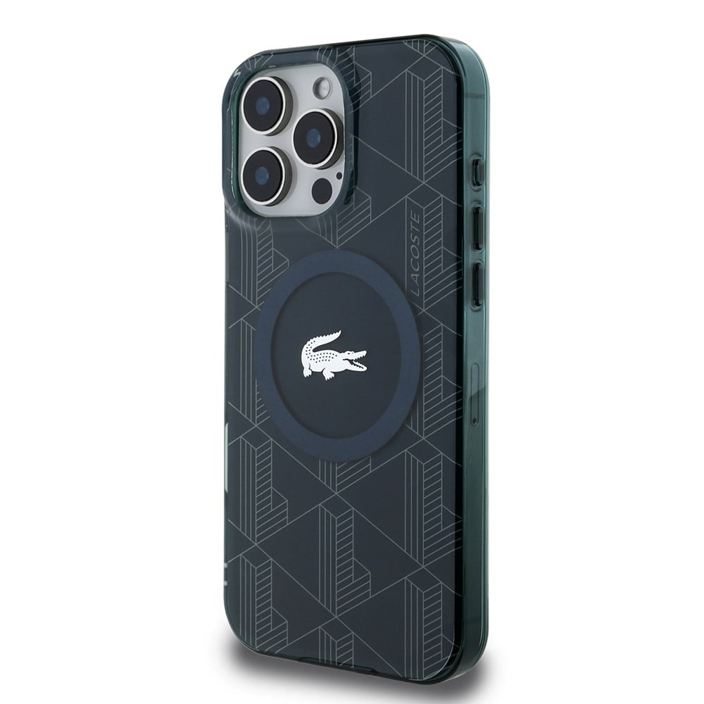 Apple iPhone 16 Pro Kılıf Lacoste Orjinal Lisanslı M-safe Şarj Özellikli IML Baskılı Gümüş Timsah Logolu Monogram Kapak