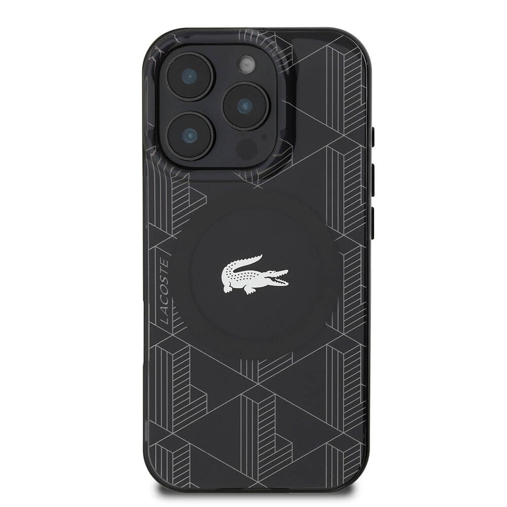 Apple iPhone 16 Pro Kılıf Lacoste Orjinal Lisanslı M-safe Şarj Özellikli IML Baskılı Gümüş Timsah Logolu Monogram Kapak