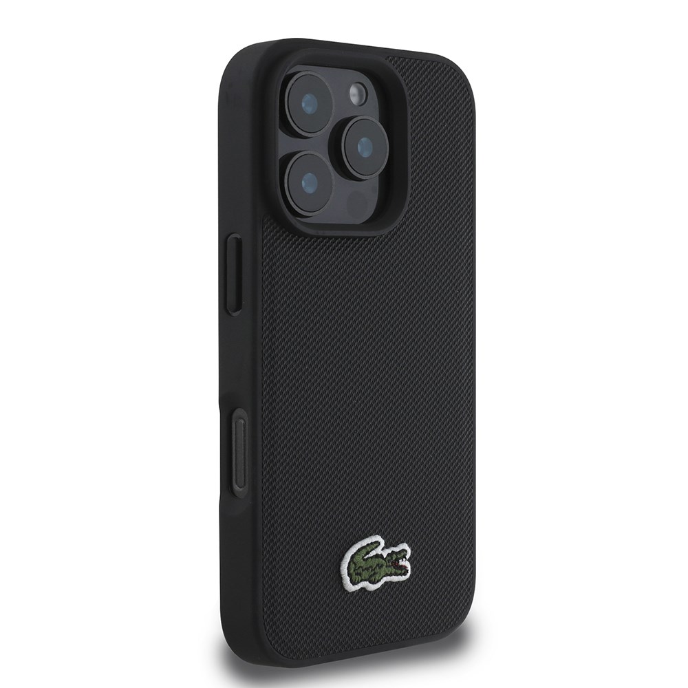 Apple iPhone 16 Pro Kılıf Lacoste Orjinal Lisanslı PU Pike Desenli Arka Yüzey İkonik Timsah Dokuma Logolu Kapak + Type-C Kablo 1.5m