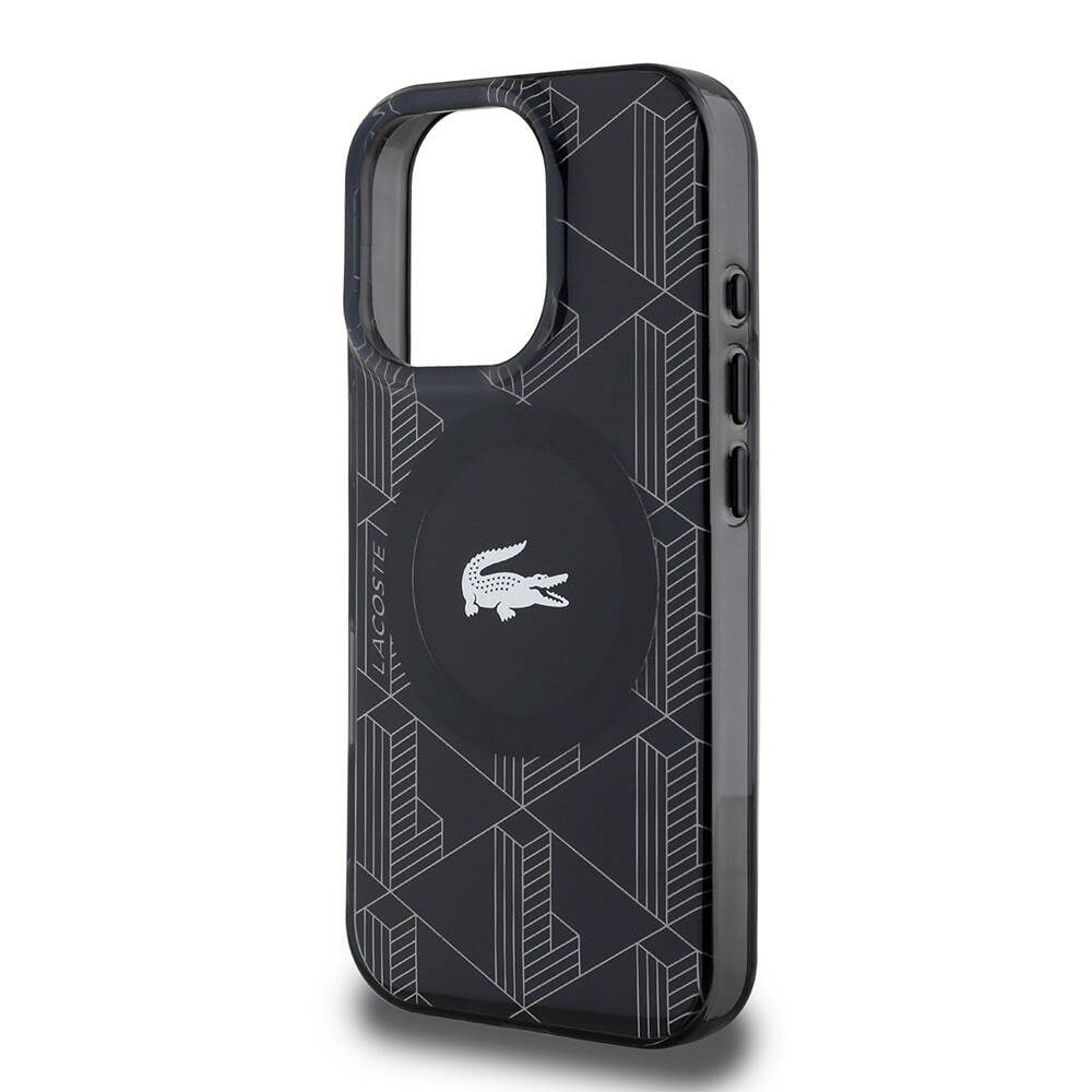 Apple iPhone 16 Pro Kılıf Lacoste Orjinal Lisanslı M-safe Şarj Özellikli IML Baskılı Gümüş Timsah Logolu Monogram Kapak