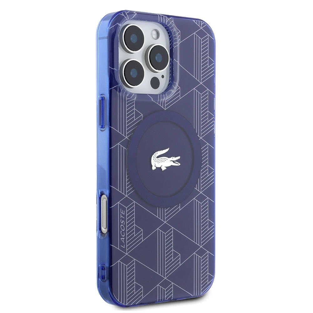 Apple iPhone 16 Pro Kılıf Lacoste Orjinal Lisanslı M-safe Şarj Özellikli IML Baskılı Gümüş Timsah Logolu Monogram Kapak