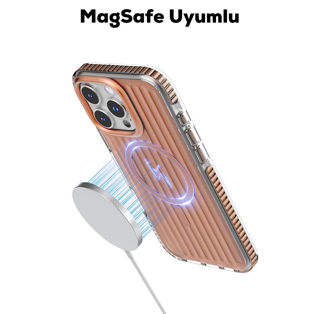 Apple iPhone 16 Pro Kılıf M-safe Şarj Özellikli Oyuklu Tasarım Mutural Bumpy Clear Kapak