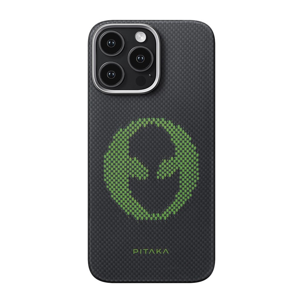 Apple iPhone 16 Pro Kılıf M-safe Şarj Özellikli Lumintex Teknolojili Fosforlu Aramid Fiber Pitaka Tactile Woven Aries Serisi Alien Kapak