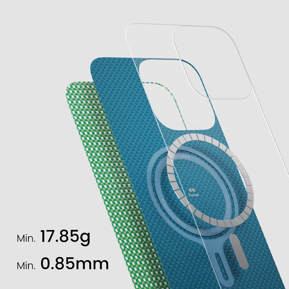 Apple iPhone 16 Pro Kılıf M-safe Şarj Özellikli Aramid Fiber Pitaka Ultra-Slim Classic Serisi Forest Green Kapak