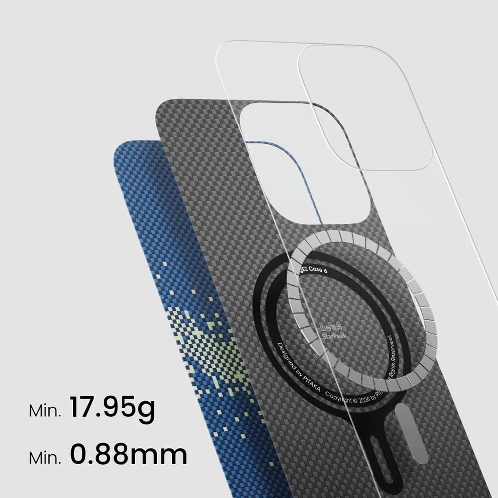 Apple iPhone 16 Pro Kılıf M-safe Şarj Özellikli Aramid Fiber Pitaka Tactile Woven Starpeak Serisi Milky Way Galaxy Kapak
