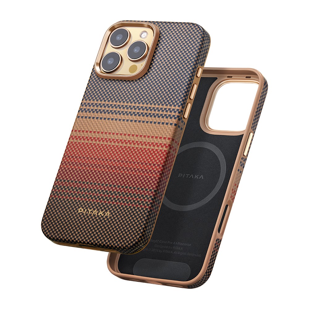 Apple iPhone 16 Pro Kılıf M-safe Şarj Özellikli Aramid Fiber Pitaka Military-Grade Sunset-Moonrise Serisi Sunset Kapak