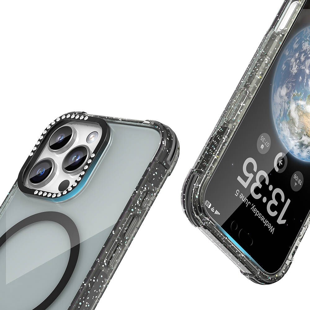 Apple iPhone 16 Pro Kılıf M-safe Şarj Özellikli Taşlı ve Simli Tasarım Mutural Blink Kapak