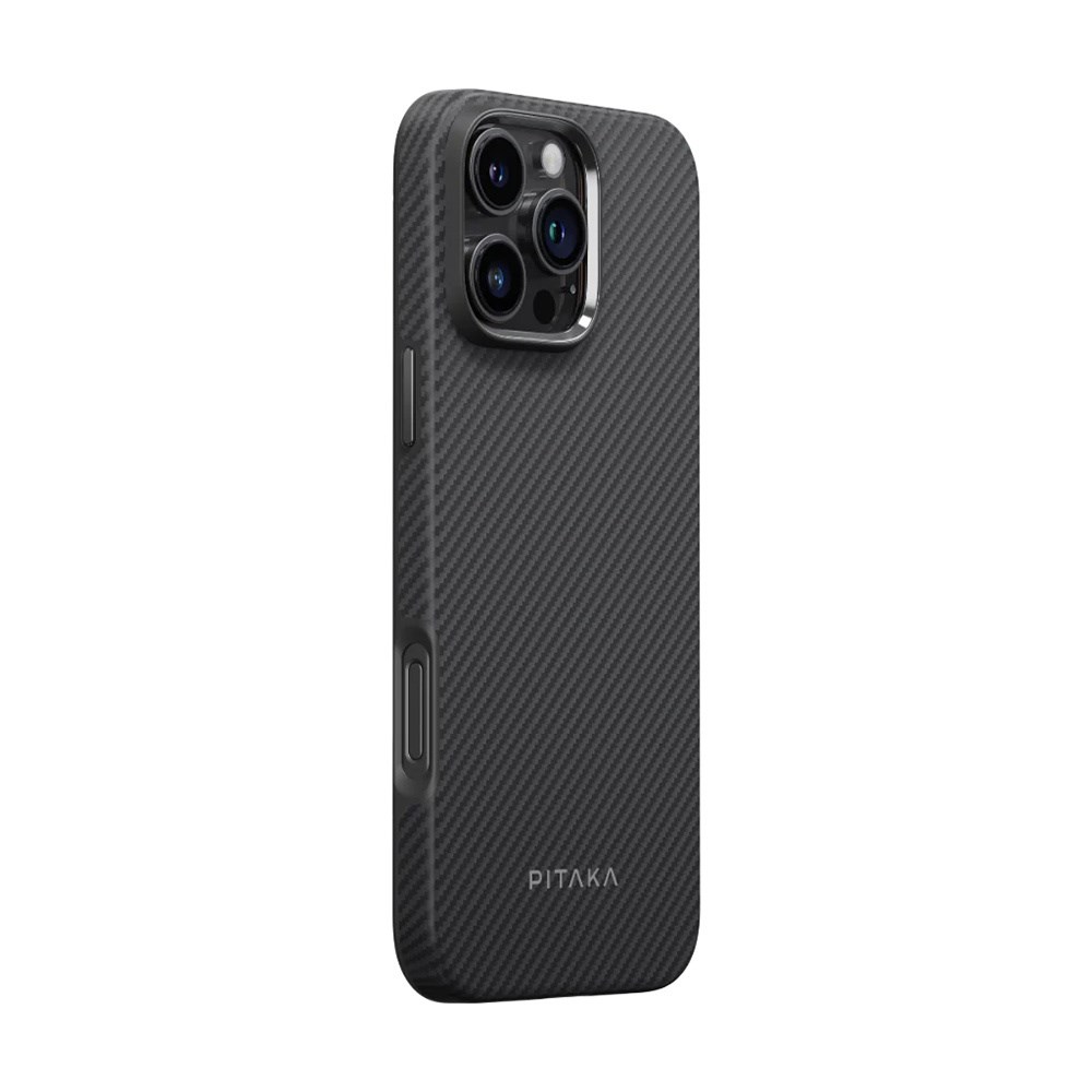 Apple iPhone 16 Pro Kılıf M-safe Şarj Özellikli Aramid Fiber Pitaka Military-Grade Classic Serisi Black-Grey Twill Kapak
