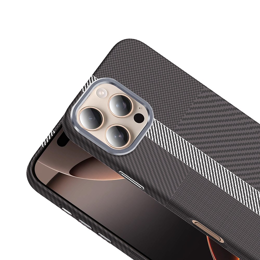 Apple iPhone 16 Pro Kılıf M-safe Şarj Özellikli Aramid Fiber Pitaka Tactile Woven Monogram Serisi Kapak