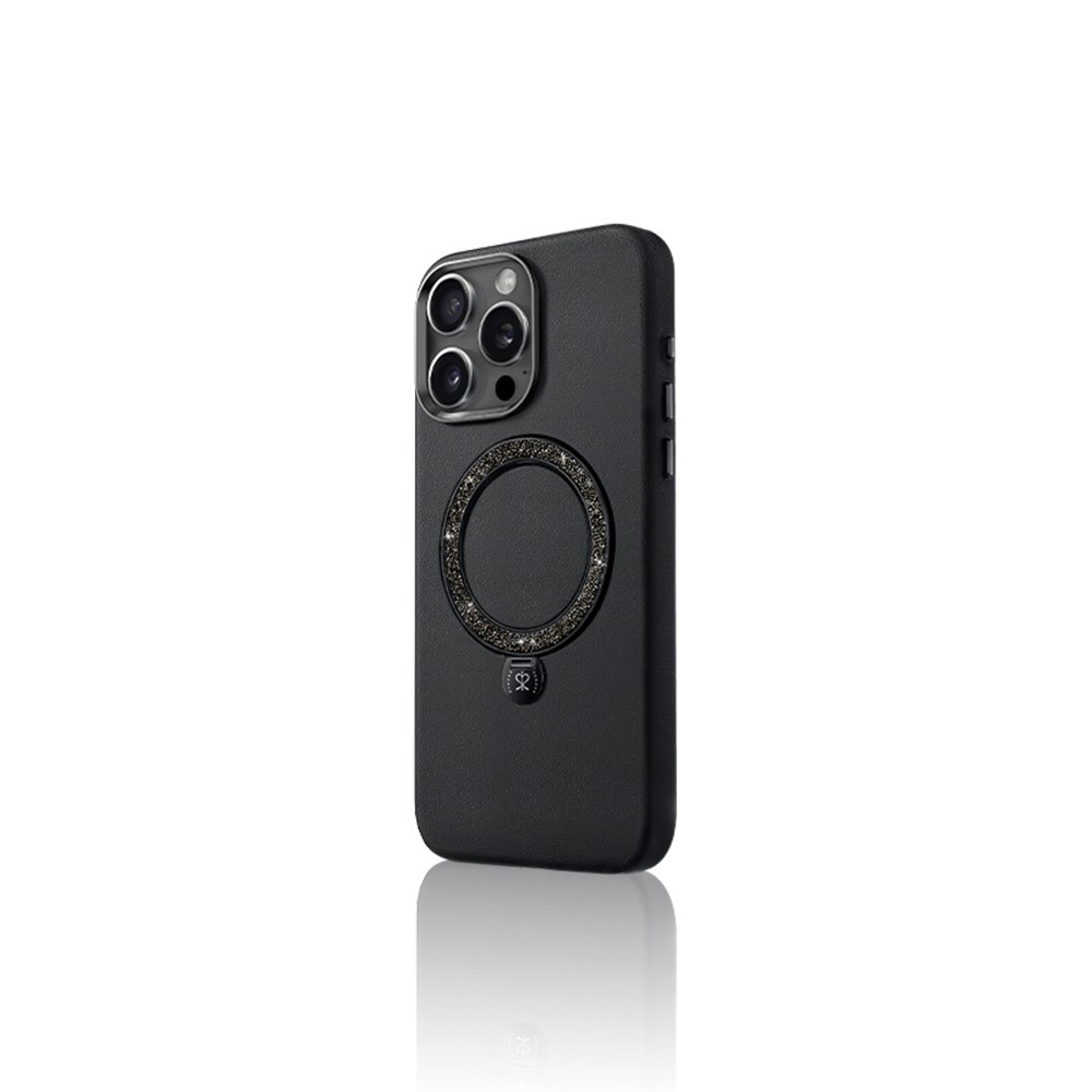 Apple iPhone 16 Pro Kılıf M-safe Şarj Özellikli Standlı Suni Deri Tasarımlı Pynana Dancing Circle Serisi Kapak