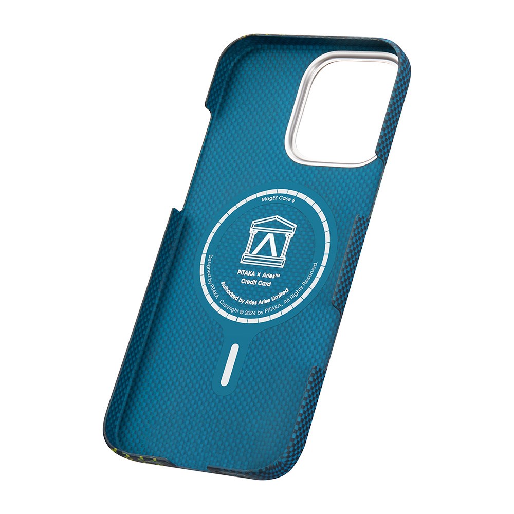 Apple iPhone 16 Pro Kılıf M-safe Şarj Özellikli Lumintex Teknolojili Fosforlu Aramid Fiber Pitaka Tactile Woven Aries Serisi Credit Card Kapak