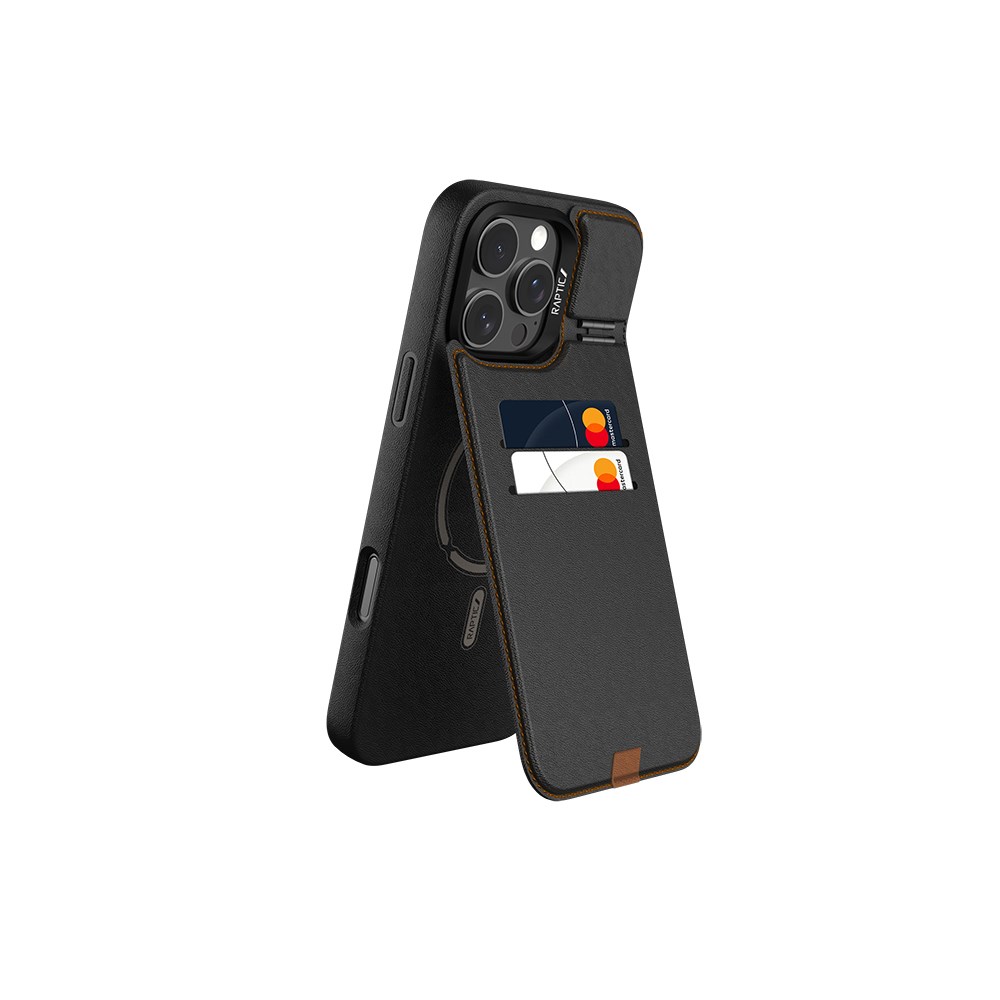 Apple iPhone 16 Pro Kılıf M-safe Şarj Özellikli Raptic Slim Wallet Serisi Deri Görünümlü Kartlıklı Standlı Kapak