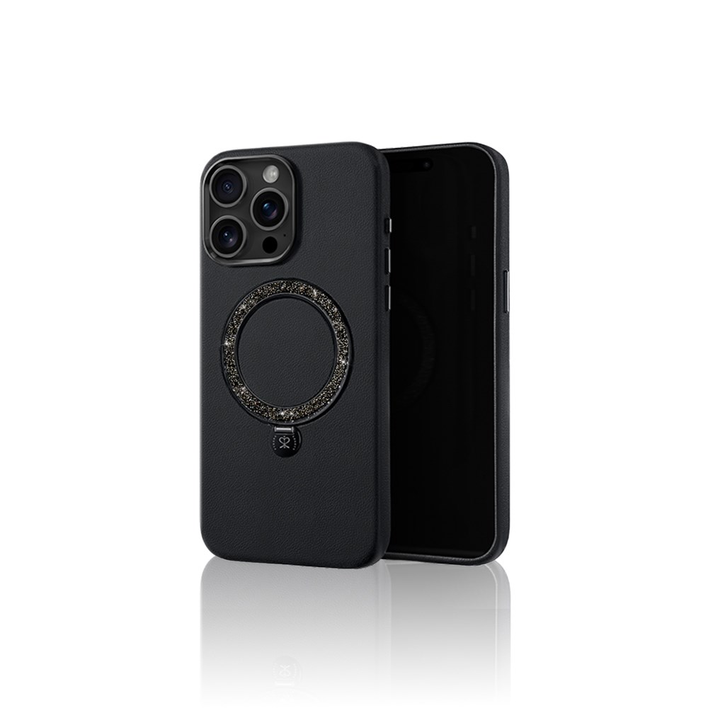 Apple iPhone 16 Pro Kılıf M-safe Şarj Özellikli Standlı Suni Deri Tasarımlı Pynana Dancing Circle Serisi Kapak