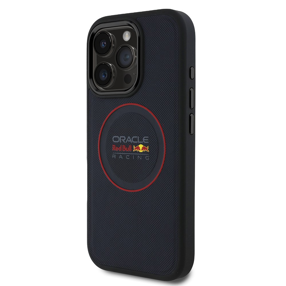 Apple iPhone 16 Pro Kılıf Redbull Orjinal Lisanslı M-safe Şarj Özellikli Kırmızı Halka ve Logo Kabartmalı PU Deri Kapak