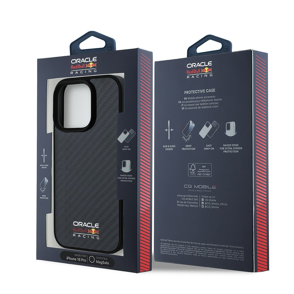 Apple iPhone 16 Pro Kılıf Redbull Orjinal Lisanslı M-safe Şarj Özellikli Karbon Fiber Tasarımlı Parlayan Logolu Kapak