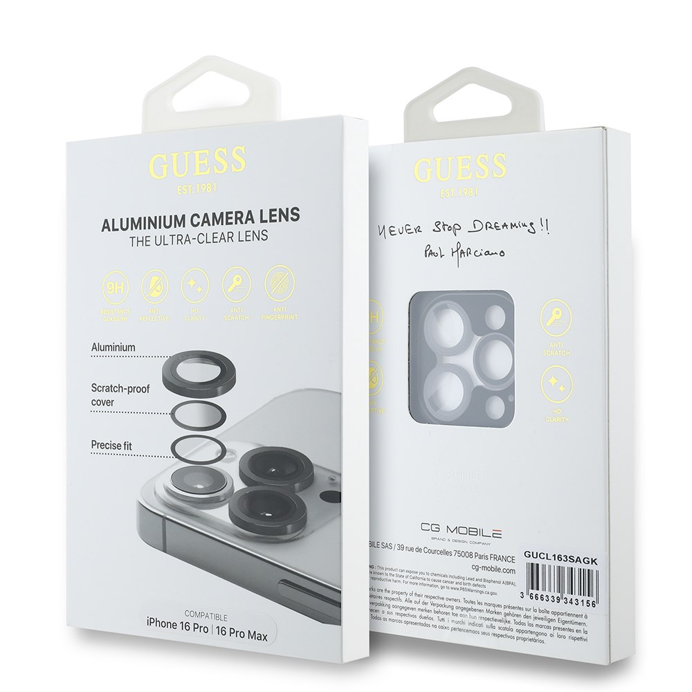 Apple iPhone 16 Pro Max Guess Orjinal Lisanslı Metal Kamera Lens Koruyucu