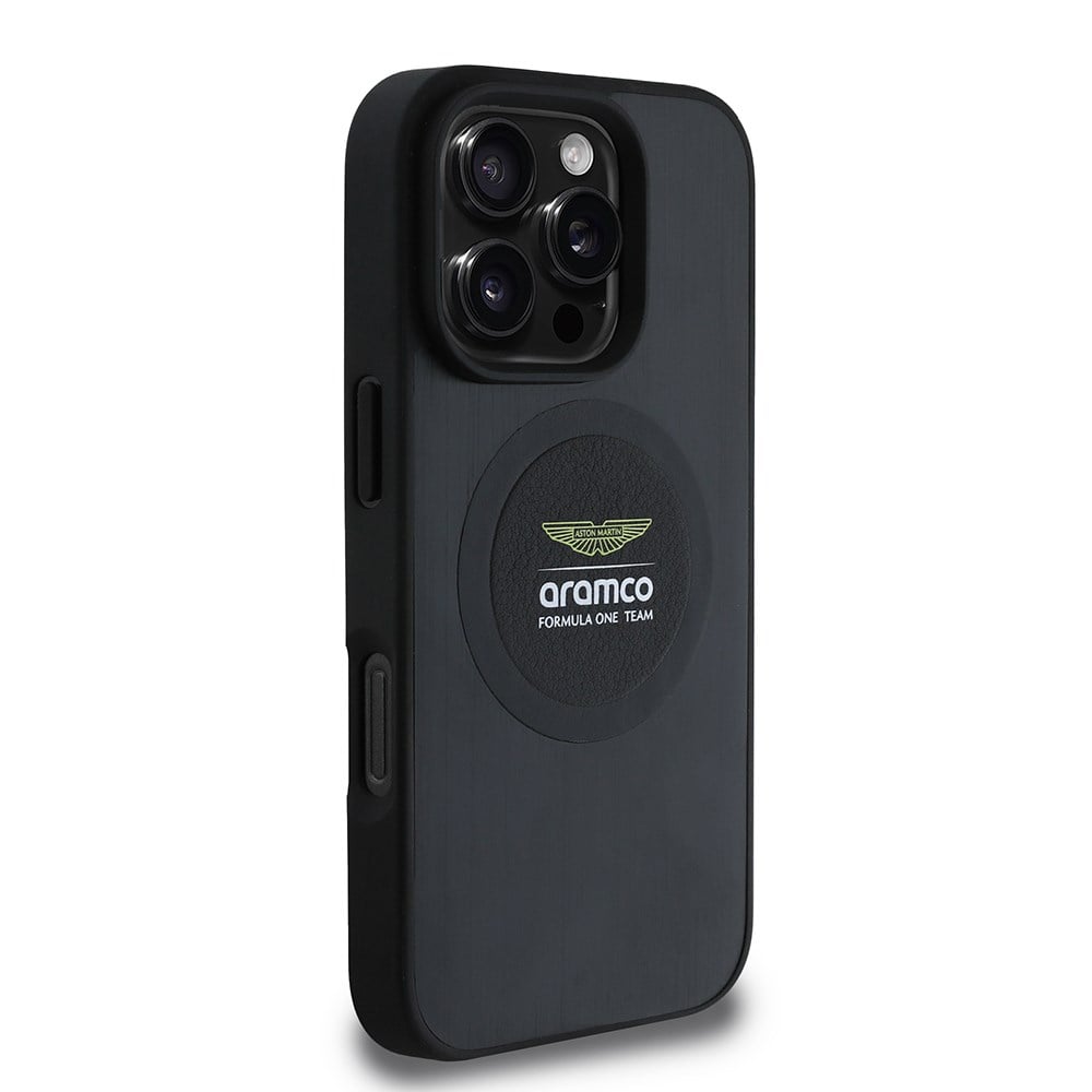 Apple iPhone 16 Pro Max Kılıf Aston Martin Orjinal Lisanslı M-safe Şarj Özellikli Aluminyum Arka Yüzeyli Formula One Team Baskılı Kapak