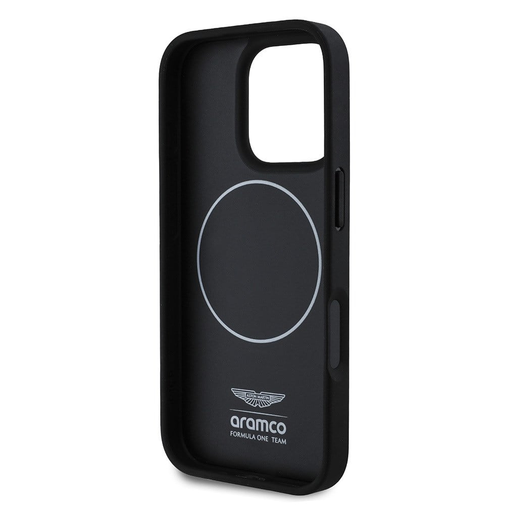 Apple iPhone 16 Pro Max Kılıf Aston Martin Orjinal Lisanslı M-safe Şarj Özellikli Renkli Halka ve Karbon Fiber Tasarımlı Kapak